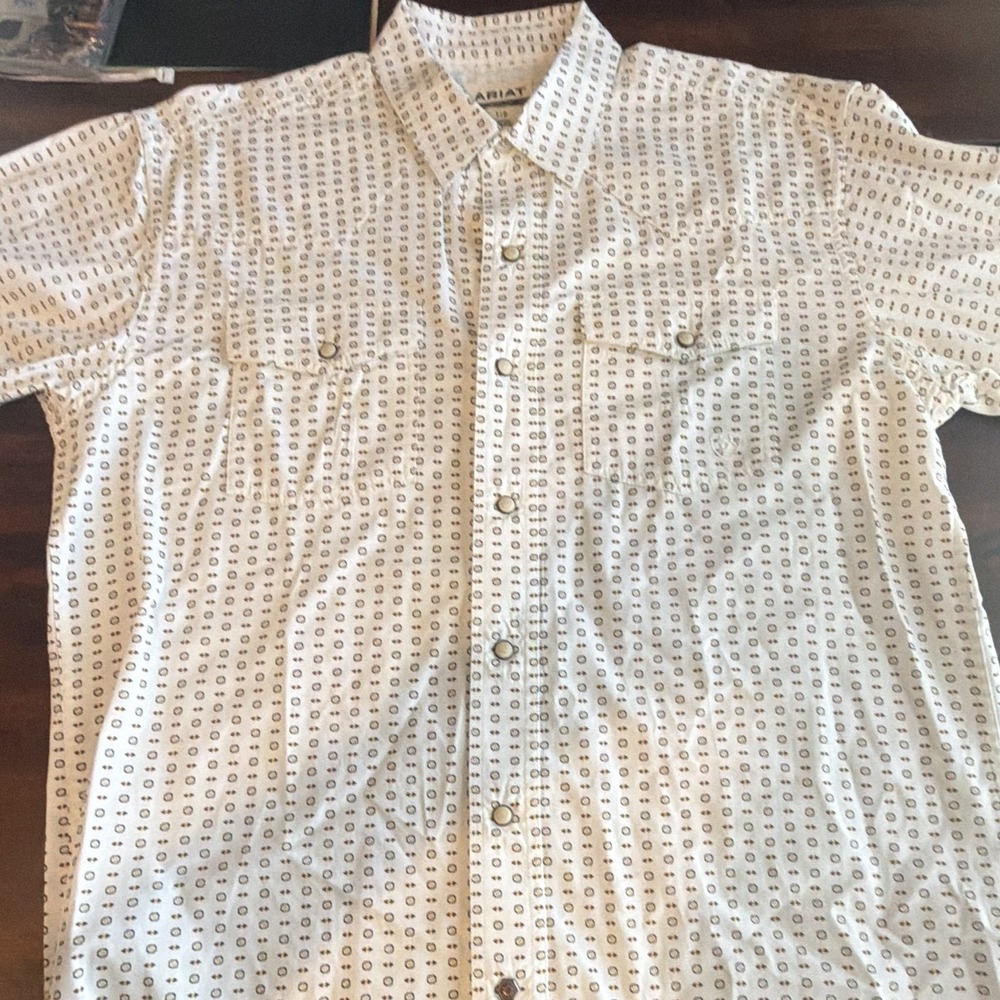 Ariat Mens Retro Fit Western Long Sleeve Snap Shirt Ivory Geometric Large